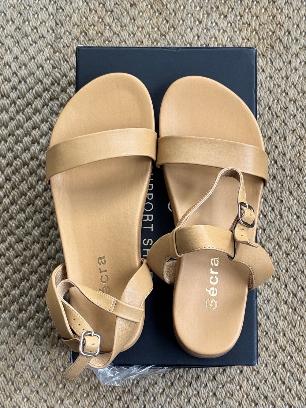 SECRA Arch Support Ankle Strap Tan Sandals for Women size 7